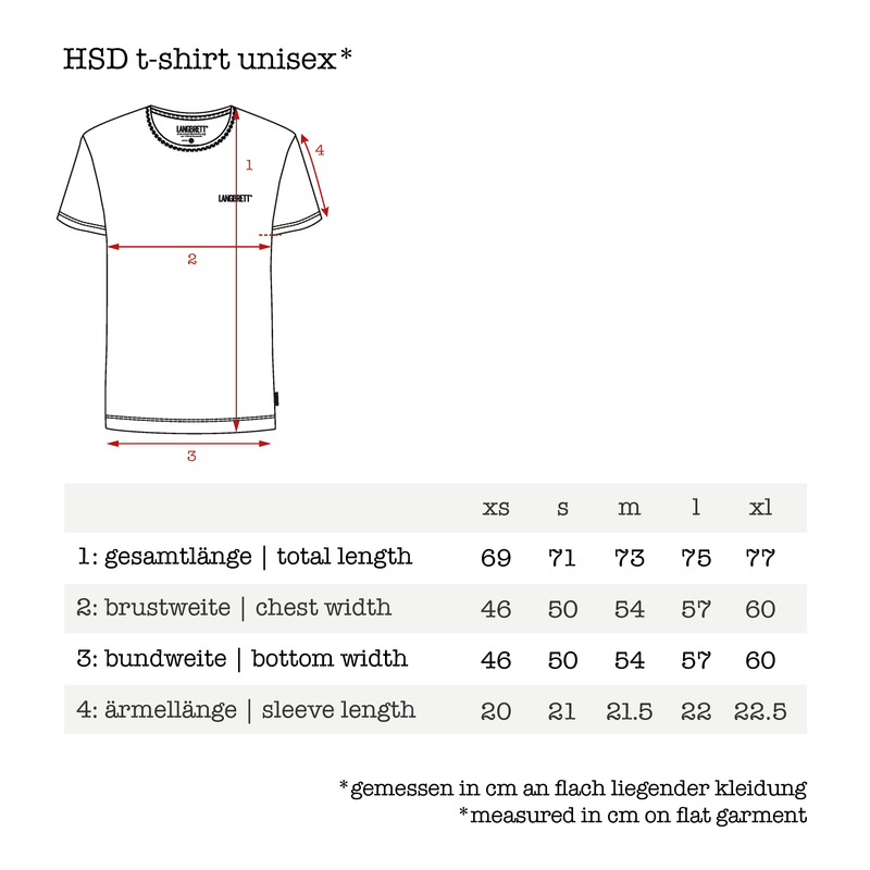 Größentabelle für HSD T-Shirt aus Bio-Baumwolle | Unisex