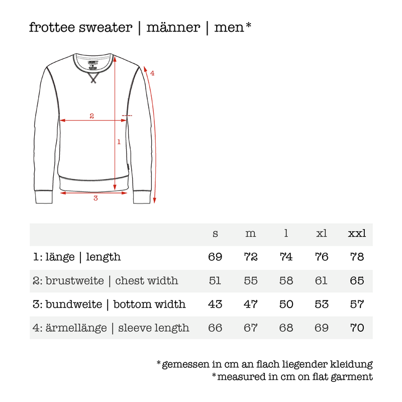 Größentabelle für Frottee Sweater aus Bio-Baumwolle | Männer