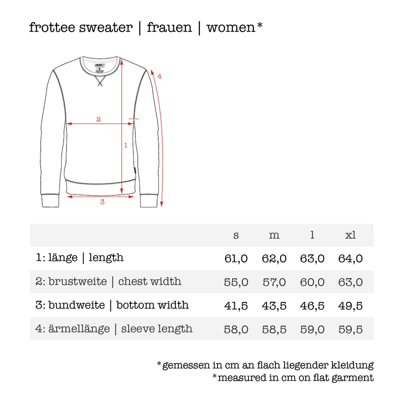 Größentabelle für Frottee Sweater aus Bio-Baumwolle | Frauen